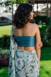 Shop_Redpine Designs_Blue Pre-draped Vintage Floral Print Saree With Blouse_Online_at_Aza_Fashions