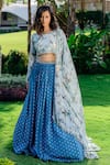 Redpine Designs_Blue Viscose, Georgette, Chanderi Cut Work, And Cutdana Embroidered Lehenga Set _Online_at_Aza_Fashions