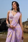 LASHKARAA_Purple Georgette Printed And Pre-draped Flower Bloom Saree With Blouse_Online_at_Aza_Fashions