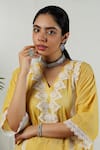 Buy_OMI_Yellow Cotton Embroidered V Neck Straight Kurta And Pant Set _Online_at_Aza_Fashions