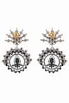 Shop_Neeta Boochra_Silver Plated Carved And Kundan Embellished Floral Cut Work Statement Earrings _Online_at_Aza_Fashions