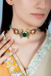 Neeta Boochra Multi Color Green Onyx And Orange Stone Embellished Fish Choker Necklace at Aza Fashions Neeta Boochra_Multi Color Green Onyx And Orange Stone Embellished Fish Choker Necklace_at_Aza_Fashions