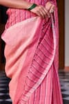 Dressfolk_Pink 100% Linen And Zari Woven Stripe Laali Pattern Saree  _Online_at_Aza_Fashions