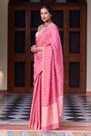 Buy_Dressfolk_Pink 100% Linen And Zari Woven Stripe Laali Pattern Saree  _Online_at_Aza_Fashions