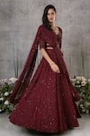 Pritika Vora_Maroon Lehenga  Organza Silk Embroidered Thread V Neck Bridal Set With Belt _Online_at_Aza_Fashions