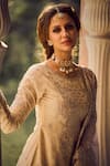 Buy_LASHKARAA_Off White Georgette Embroidery Zari Round Neck Floral Kurta Gharara Set_Online_at_Aza_Fashions