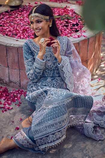 Lilac Sequined & Cutt-Dana Work Kurta With Embellished Metallic Palazzo Set & Embellished Dupatta