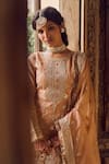 Buy_LASHKARAA_Peach Net Embroidered Zari Round Embellished Kurta Set _Online_at_Aza_Fashions