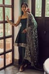 Lashkaraa_Green Silk Zari, Stones, Embroidery, Sequins Square Neck Dark Kurta Set _Online_at_Aza_Fashions