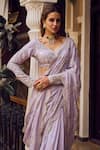 LASHKARAA_Purple Georgette Embroidery Zari V Neck Pre-draped Saree With Blouse _Online_at_Aza_Fashions