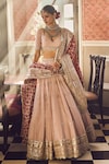 LASHKARAA_Pink Silk Embroidery Zari Sweetheart Neck Butti Lehenga Set _Online_at_Aza_Fashions