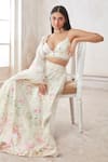 Buy_LASHKARAA_White Net Printed Floral Sweetheart Neck Double Layered Lehenga Set_Online_at_Aza_Fashions
