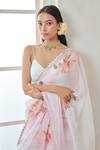 Lashkaraa_White Organza Ombre Floral Printed Saree Set_Online_at_Aza_Fashions