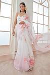 Buy_Lashkaraa_White Organza Ombre Floral Printed Saree Set_Online_at_Aza_Fashions