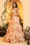 Shop_SAANJH BY LEA_Pink Organza Meher Waterfall Lehenga _Online_at_Aza_Fashions