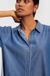Buy_Reistor_Blue Tencel Collared Neck Oversized Kaftan Sleeved Shirt _Online_at_Aza_Fashions