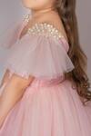 Darleen Kids Couture_Pink Georgette, Net, Taffeta Pearls, Embroidery Lilly V Neck Dress _Online_at_Aza_Fashions