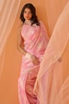 Buy_LASHKARAA_Pink Chanderi Printed Floral Halter Neck Pre-draped Saree With Blouse_Online_at_Aza_Fashions
