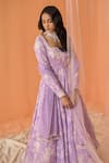 Buy_Lashkaraa_Purple Chanderi Beads, Embroidery Square Neck, Floral Printed Anarkali Set_Online_at_Aza_Fashions