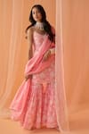 LASHKARAA_Pink Chanderi Printed Floral U Neck Straight Kurta Gharara Set For Women_Online_at_Aza_Fashions
