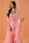 Buy_LASHKARAA_Pink Chanderi Printed Floral U Neck Straight Kurta Gharara Set For Women_Online_at_Aza_Fashions