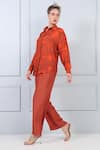 Ekastories_Orange Modal Split V-neck Hibiscus Print Shirt And Pant Set_Online_at_Aza_Fashions