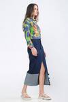 Ekastories_Blue Denim Color Block Front Slit Skirt_Online_at_Aza_Fashions