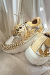 Shop_Chal Jooti_Gold Embellished Madhumalti Leaf Pattern Wedding Sneakers _at_Aza_Fashions