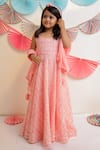 Tiny Colour_Peach Cotton, Georgette, Muslin Gota Patti, Candy Printed Anarkali With Dupatta_at_Aza_Fashions