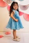 TINY COLOR_Sky Blue Mul Cotton Printed Floral Tassel Tie Up Dress _Online_at_Aza_Fashions