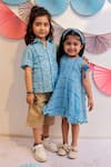 TINY COLOR_Sky Blue Mul Cotton Printed Floral Tassel Tie Up Dress _at_Aza_Fashions