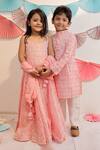 Buy_Tiny Colour_Peach Cotton, Georgette, Muslin Gota Patti, Candy Printed Anarkali With Dupatta