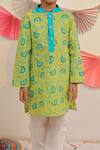 Shop_Tiny Colour_Green Cotton Embroidery Floral Garden Printed Kurta With Pyjama _Online_at_Aza_Fashions