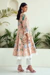 Buy_Sage Saga_Peach Lawn Cotton Printed Floral Round Blossom Panelled Anarkali Palazzo Set 