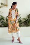 Buy_Sage Saga_Yellow Lawn Cotton Printed Floral Round Freesia Lace Lined Anarkali 