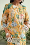 Buy_Sage Saga_Yellow Lawn Cotton Printed Floral Round Freesia Kurta Palazzo Set _Online_at_Aza_Fashions