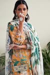 Sage Saga_Yellow Lawn Cotton Printed Floral Round Freesia Kurta Palazzo Set _at_Aza_Fashions