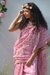 Studio Malang_Pink Chanderi Silk Block And Embroidered Gulaab & Mukaish Work Saree_Online_at_Aza_Fashions