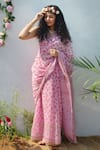 Buy_Studio Malang_Pink Chanderi Silk Block And Embroidered Gulaab & Mukaish Work Saree_Online_at_Aza_Fashions