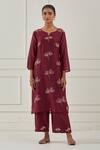 Shop Kamaltaas Maroon Chanderi Silk, Lining Mulmul Gota, Floral Motifs Embroidered Kurta Set Online at Aza Fashions Shop_Kamaltaas_Maroon Chanderi Silk, Lining Mulmul Gota, Floral Motifs Embroidered Kurta Set _Online_at_Aza_Fashions