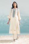 Buy_Ikai_Ivory Cotton Silk Chanderi Applique Round Nile Tribal Kurta  _Online_at_Aza_Fashions