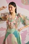Buy_Pankaj & Nidhi_Green Satin Malt Pleated Ruffle Dress_Online_at_Aza_Fashions