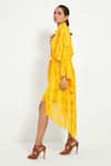 Buy_Style Junkiie_Yellow Checkered Shirt Collar Asymmetric Wrap Dress  _Online_at_Aza_Fashions