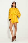 Shop_Style Junkiie_Yellow Textured Checks Round Neck Jumpsuit  _Online_at_Aza_Fashions