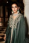 MATSYA_Green Peplum Anarkali And Sharara Chanderi Silk & Dupatta Long Set  _Online_at_Aza_Fashions