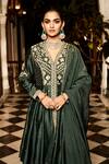 Buy_MATSYA_Green Peplum Anarkali And Sharara Chanderi Silk & Dupatta Long Set  _Online_at_Aza_Fashions