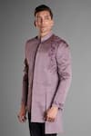 More Mischief_Purple Silk Linen Embroidered Floral And Thread Bandhgala Set  _Online_at_Aza_Fashions