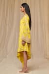 Shop_Masaba_Yellow Viscose Crepe Foil Print Camel And Floral Motifs V- Neck Oasis Kaftan _Online_at_Aza_Fashions