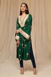 Masaba_Green Raw Silk Printed Floral Motifs V- Neck Buttercup Flower Kurta _Online_at_Aza_Fashions