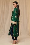 Shop_Masaba_Green Raw Silk Printed Floral Motifs V- Neck Buttercup Flower Kurta _Online_at_Aza_Fashions